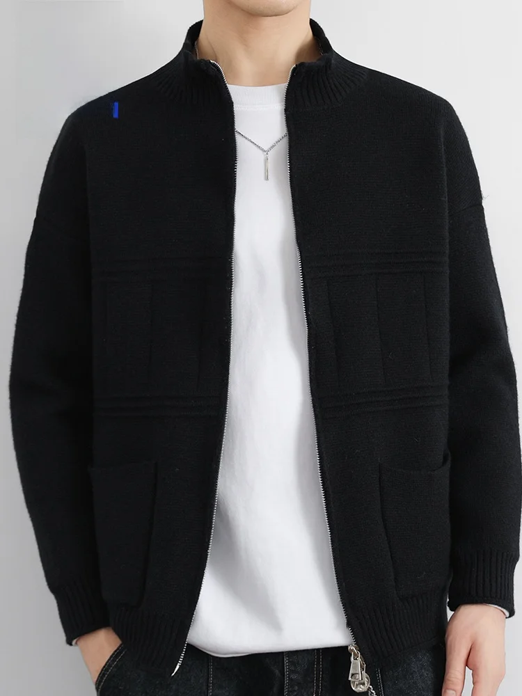 

Мужской вязаный свитер с воротником на молнии, повседневный, универсальный, теплый, осенний, модный, деловой, с длинным рукавом, базовый цвет
