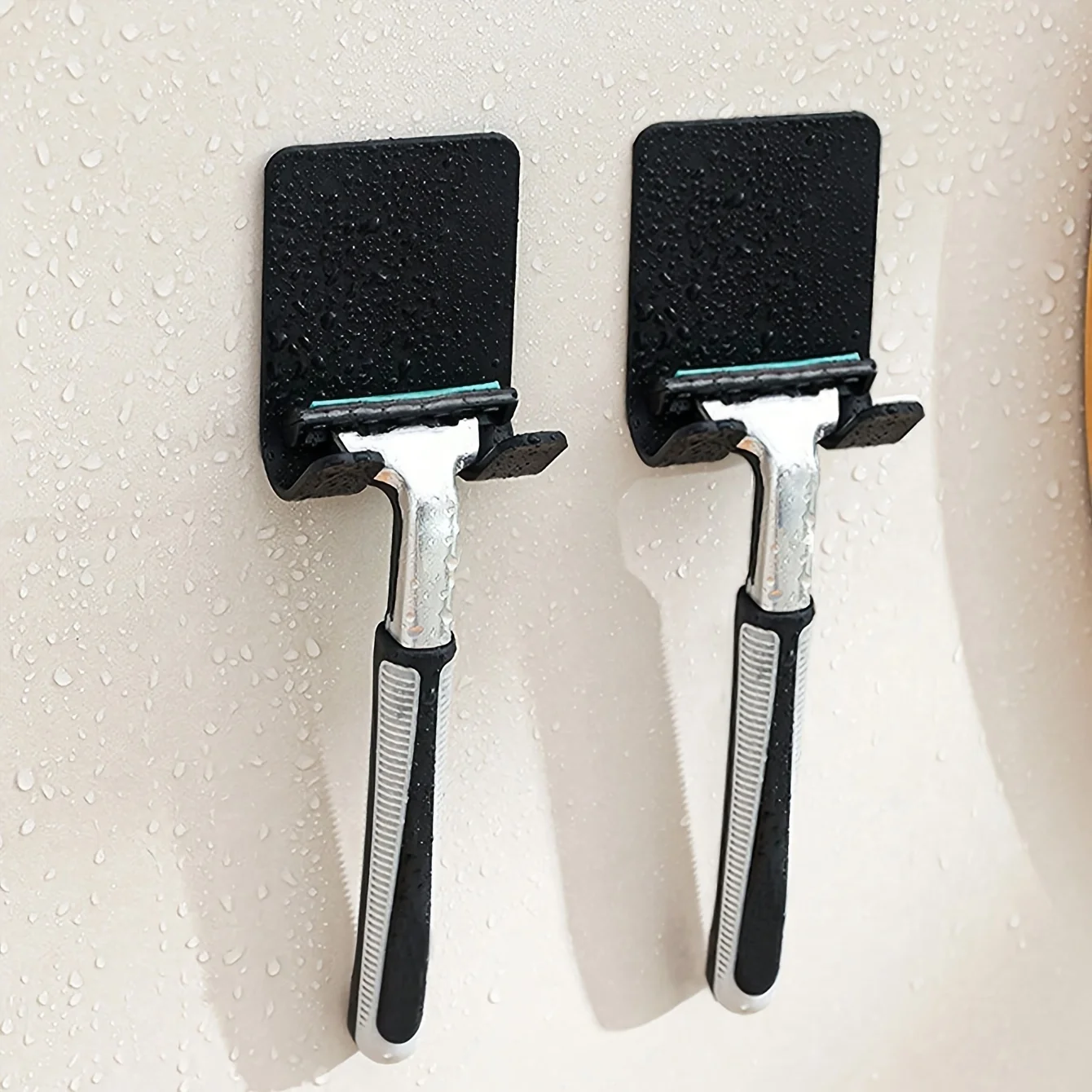 2pcs Black Razor Holder Waterproof Stainless Steel No Drill Wall Hooks Bathroom Kitchen Durable Rust Resistant Organizer