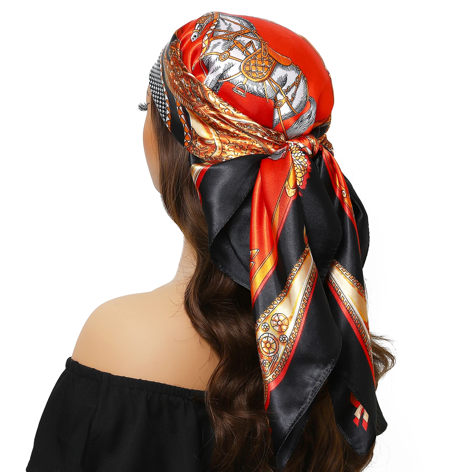 1 piece of 35.4 inches Square Shawls, Women print 90X90CM Bandanna, Luxury Brand Summer Kerchief Fashion Foulard Satin Headcloth