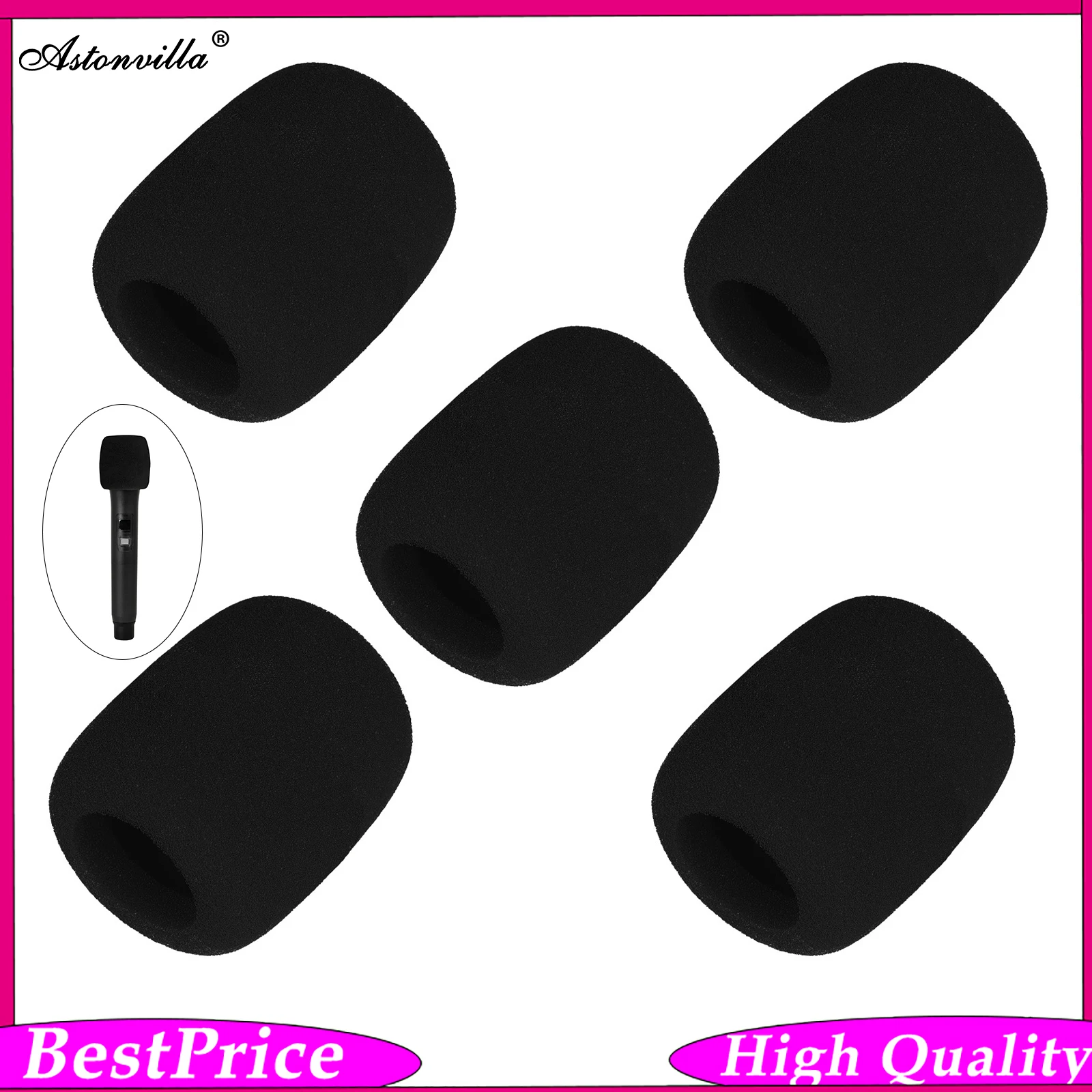5‑Pack Thickened Black Microphone Foam Mic Cover Protective Sponge Microphone Cap for Live Streaming Karaoke Performance