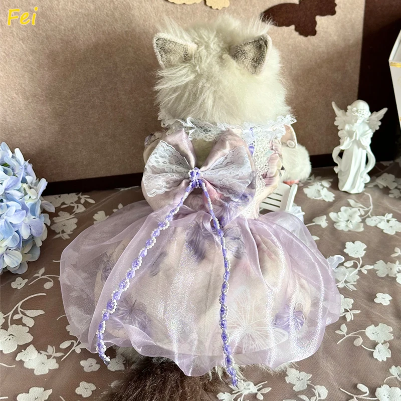 

Glitter Bow Dog Dress - Birthday Cake Tutu Gown for Pomeranian Cats,Golden Gradient Photoshoot Outfit Handmade Pet Clothes Puppy