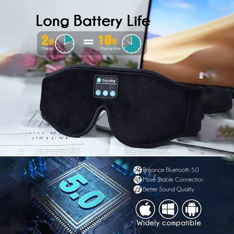 Oogmasker om te slapen 3D-voorgevormde cup Blinddoek Concave nachtslaapmasker Blokkeren Licht oogmasker Bluetooth Muziek Spelen Slapen