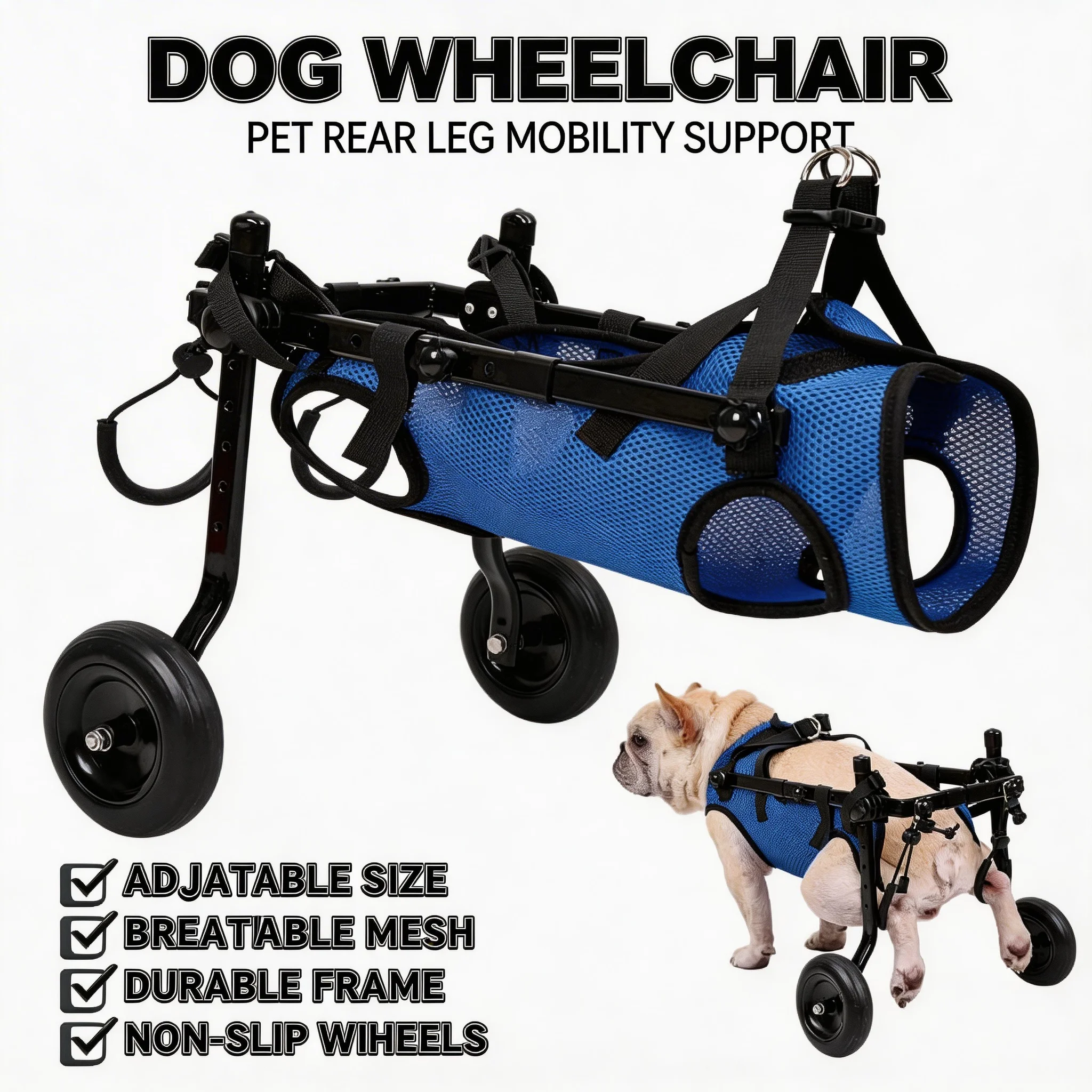 

Disabled Dog Wheelchair Cart Adjustable Pet Mobility Aids For Cat Dog Rehabilitation Walking Aid Height Adjustable Full Size Fit