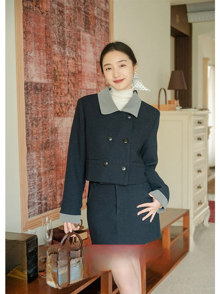

Ele Blue Small Fraance Sle Women's Faion Set Cotton Long Sve Button up Two Piece Autumn Collection