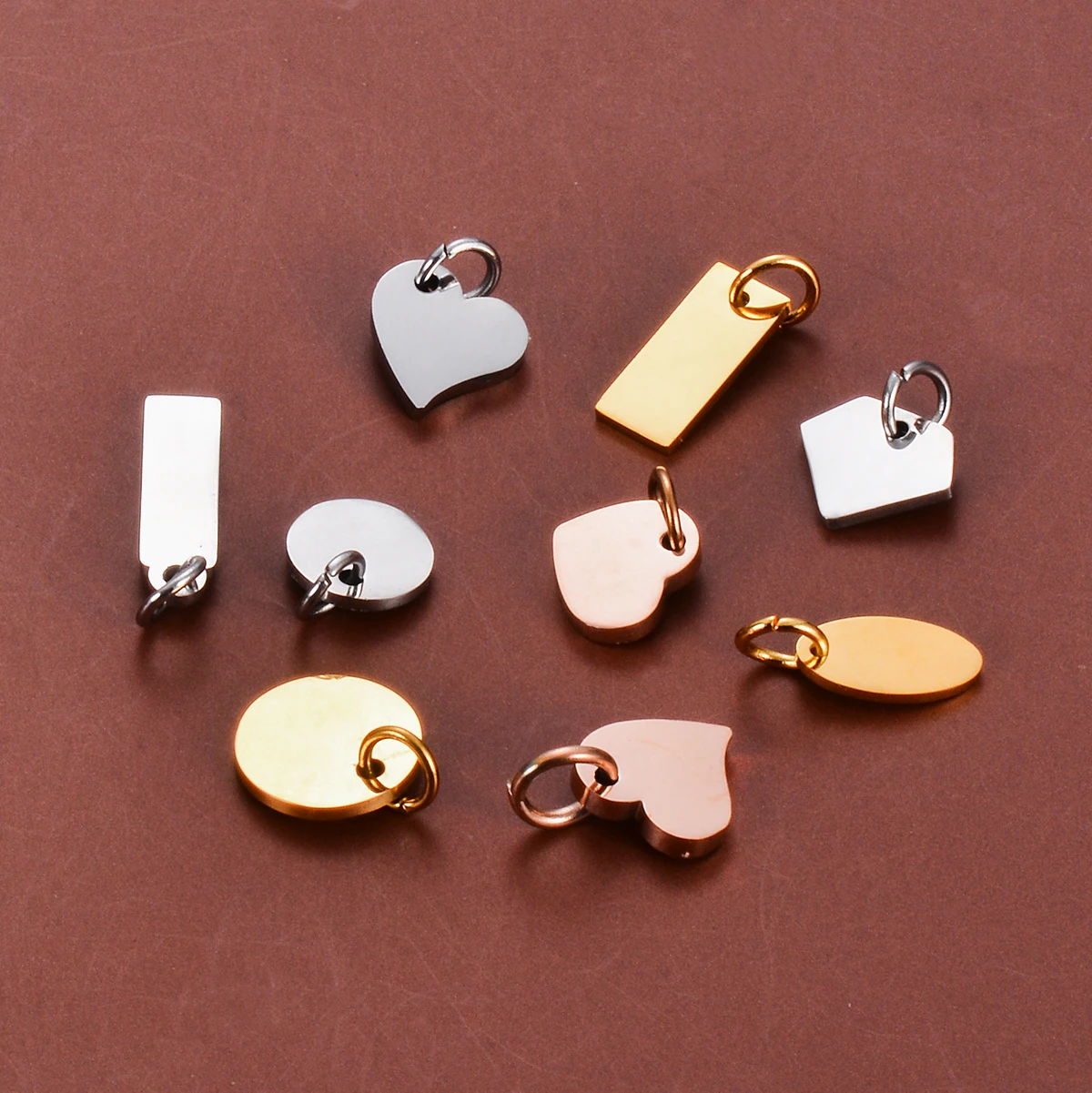 10Pcs Blank Heart Rectangle Round Oval Stainless Steel Mirror Polished Accessories DIY Logo Name Tags Supplies
