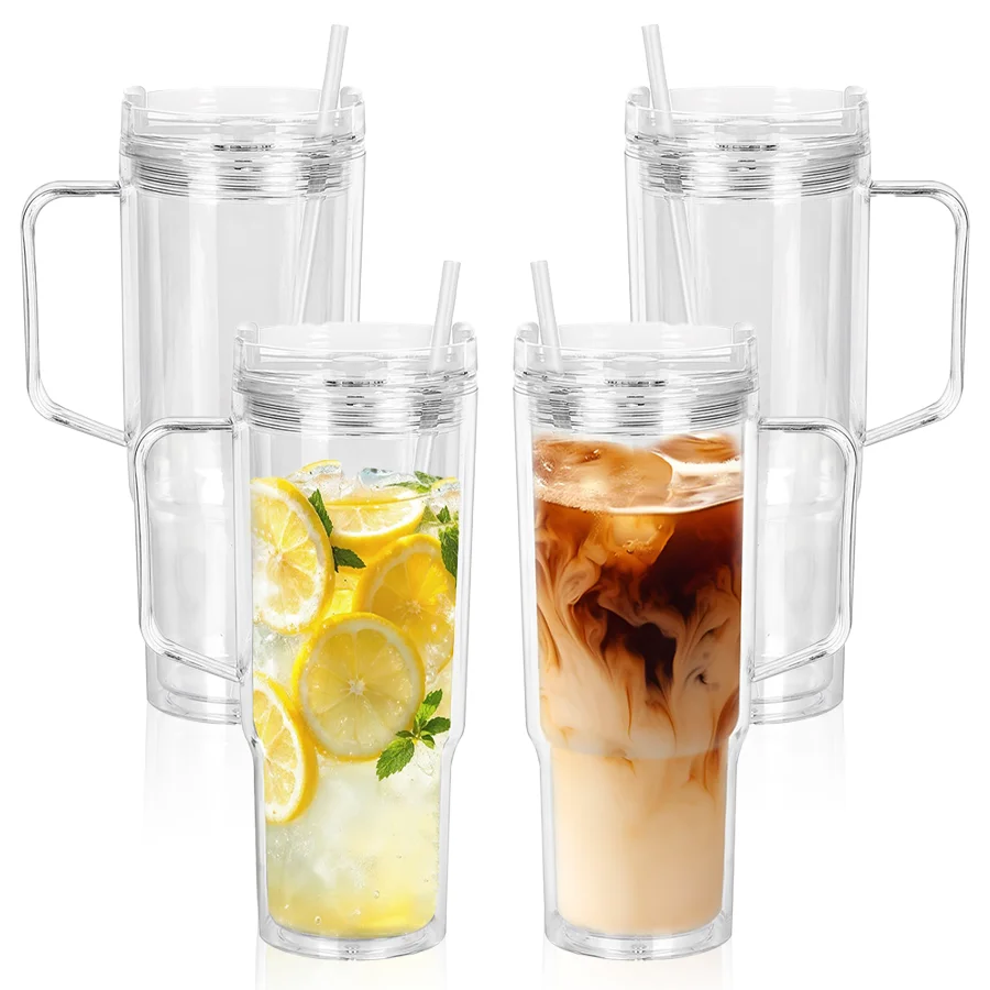 

4pcs 40oz Water Bottles, Double Wall Plastic Mug,Pre-Drilled, Spill-Proof Travel Tumbler for Hot & Iced Coffee, Perfect