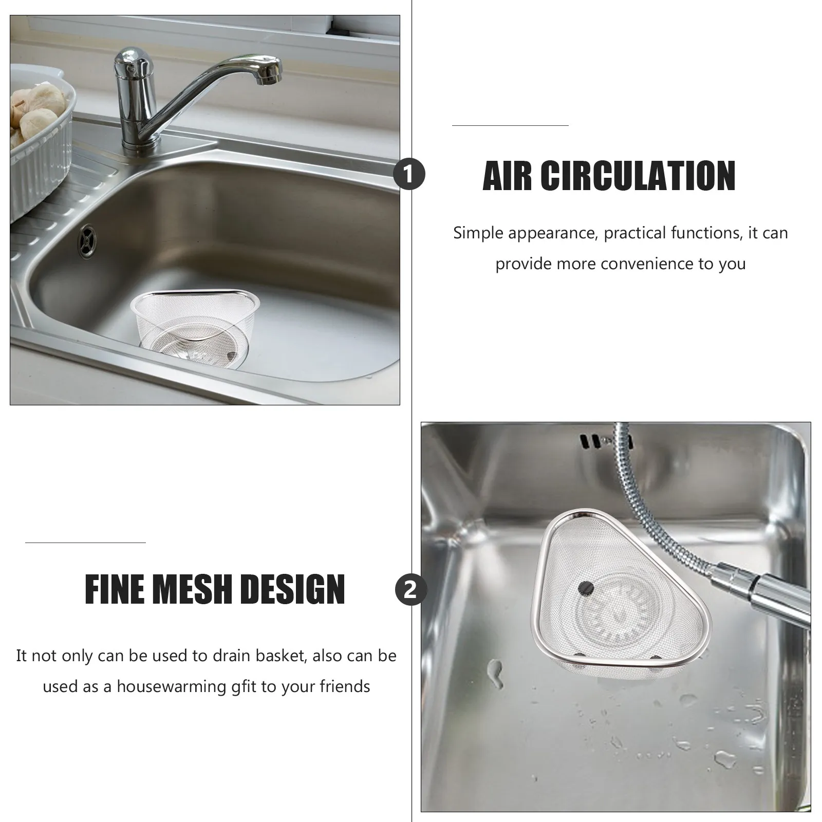 

1Pcs Sink Basket Food Grade Stainless Steel Plastic Corner Storage Draining Rack Kitchen Sponge Holder Vegetable Fruit Washing