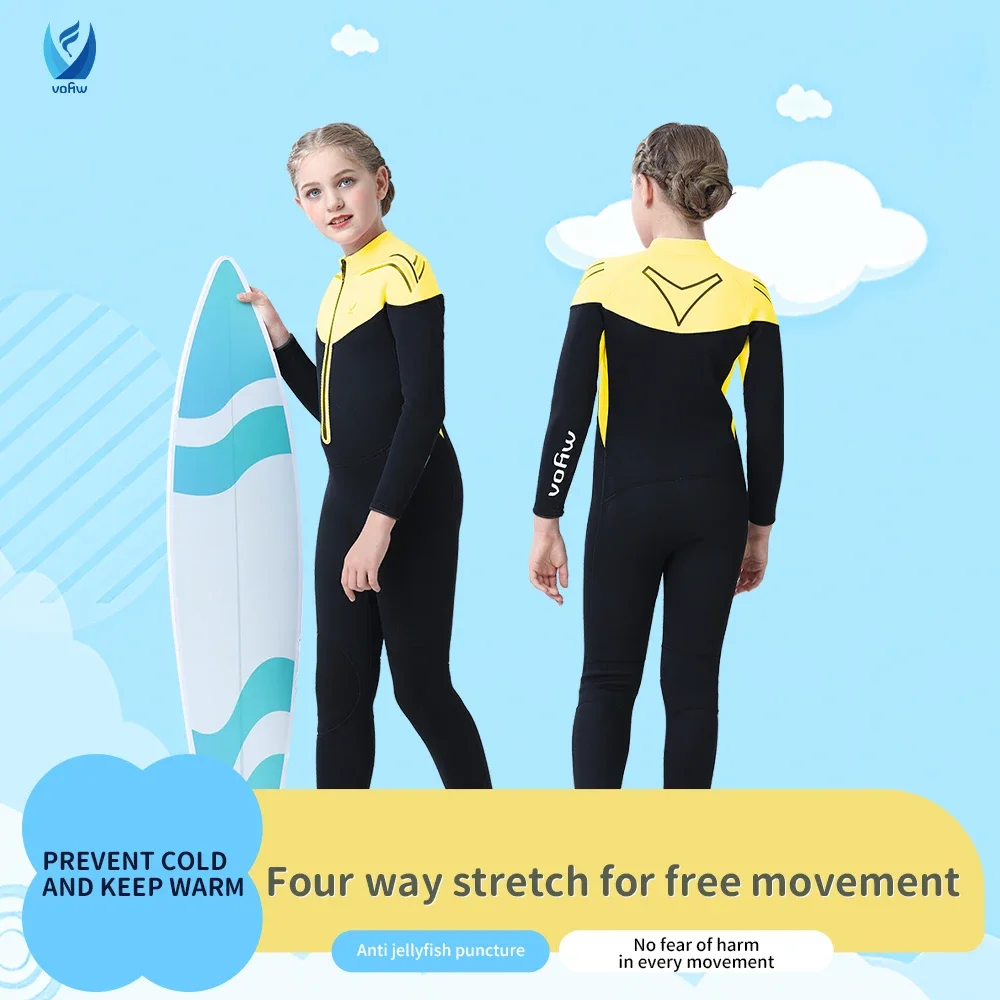 Children\'s 2mm 3mm Neoprene Wetsuit One-piece Long Sleeve Diving Suit Cold Proof Sunscreen Surfing Swimming Snorkeling Swimsuit