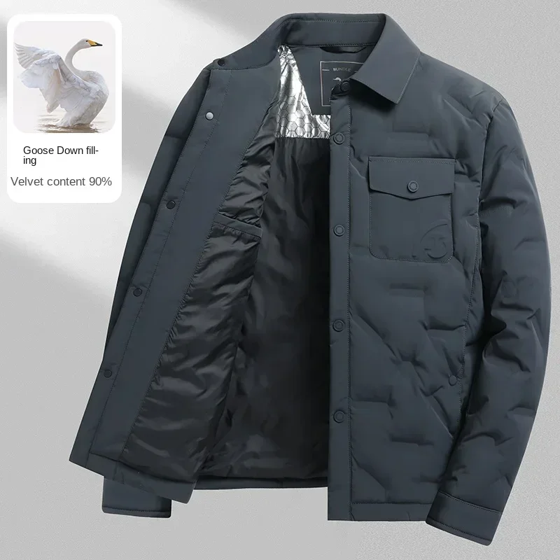 Lightweight Shirt-Style Down Jacket Men's Short Clothes Winter Goose Gown Thick Lapel Warm Men's Coat