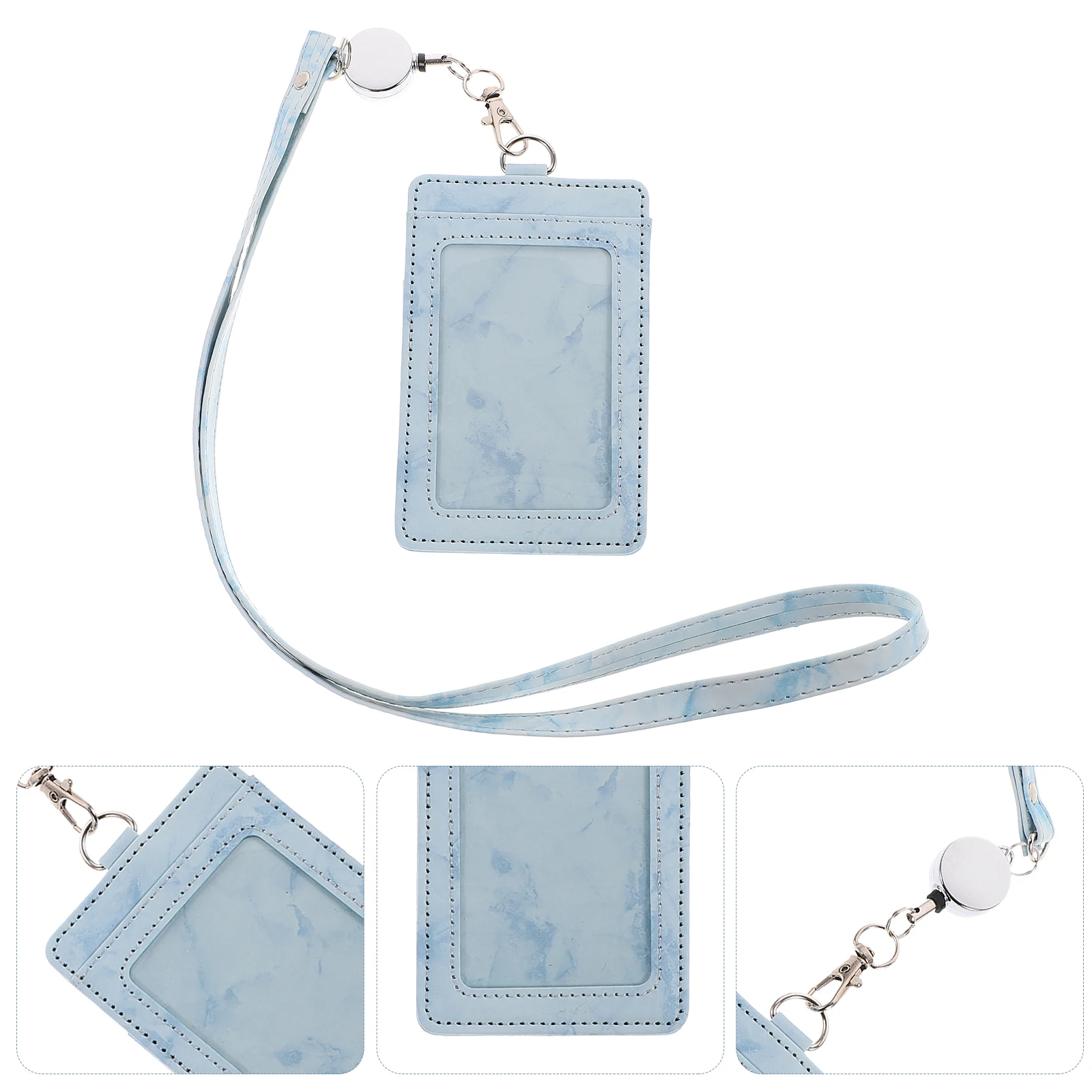 

1 Set Marble Pattern Id Card Holder Lanyard Work Badge Reel Anti Scratch Retractable Name Tag Sleeve For Students Office Medical