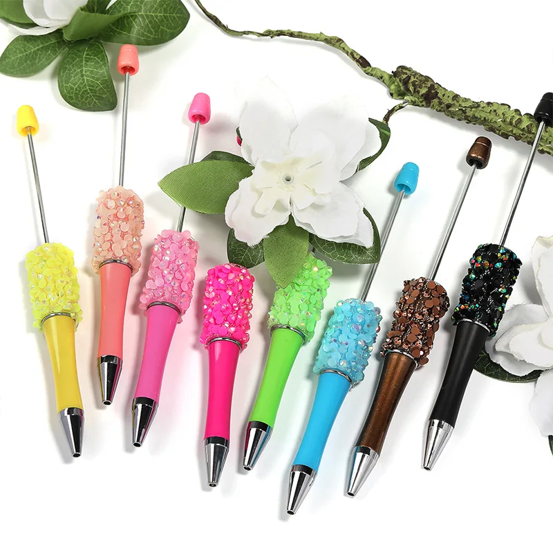 50pcs Colorful Diamond DIY Beaded Pen Glitter Diamond Beads Pen Plastic Ballpoint Pen School Office Supplies Stationery