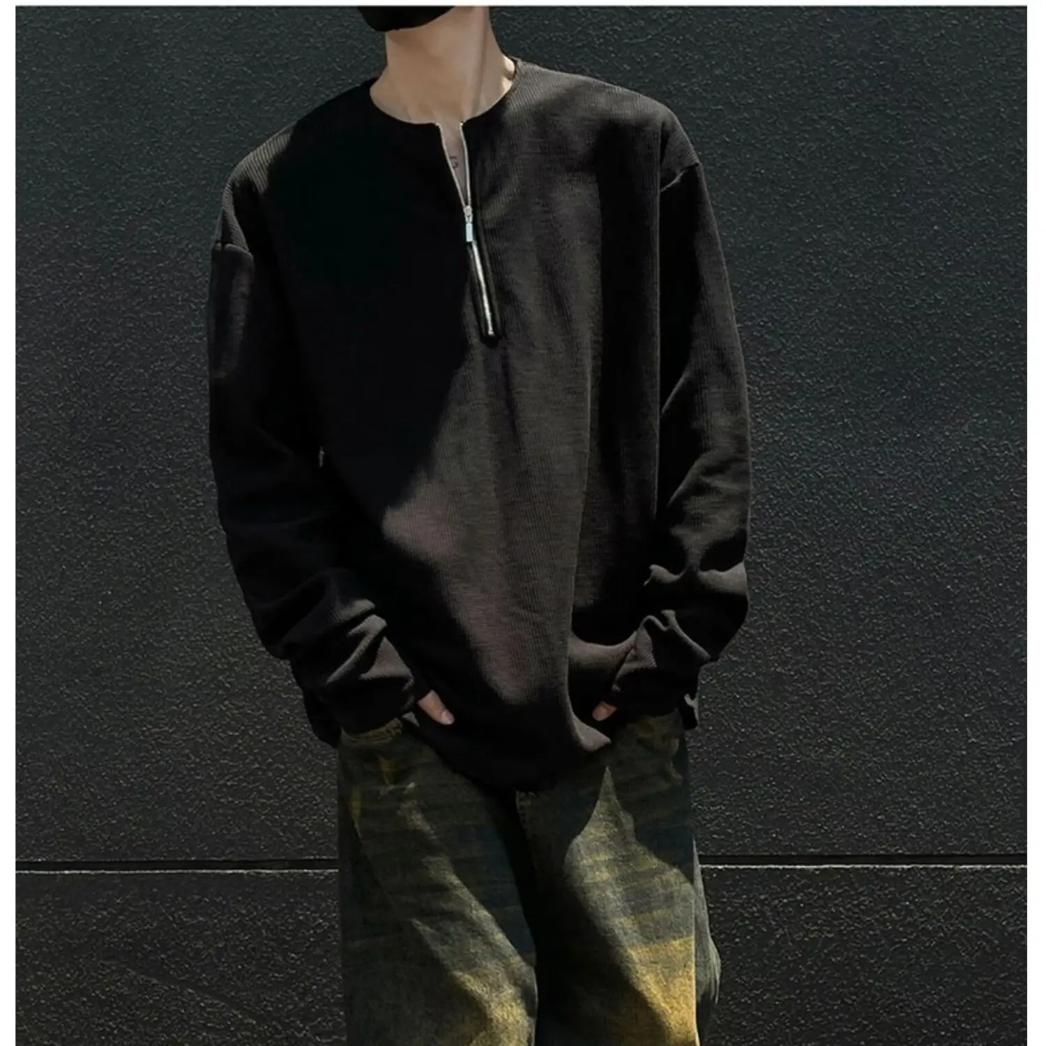 

Мужские худи без капюшона в стиле Y2K, K-pop, корейском, японском, восточном, иностранных культурных течений, модный тренд для молодежи, топ для повседневной носки