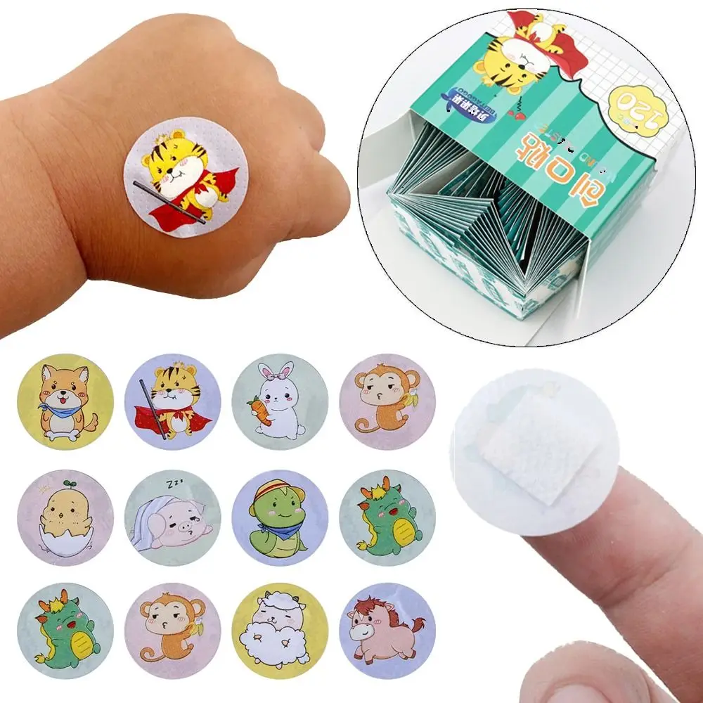 

100/120PCS Cartoon Animal Cartoon Bands Aid Wound Dressing Round Invisible Vaccine Patch Adhesive Bandages Skin Dressing Patch