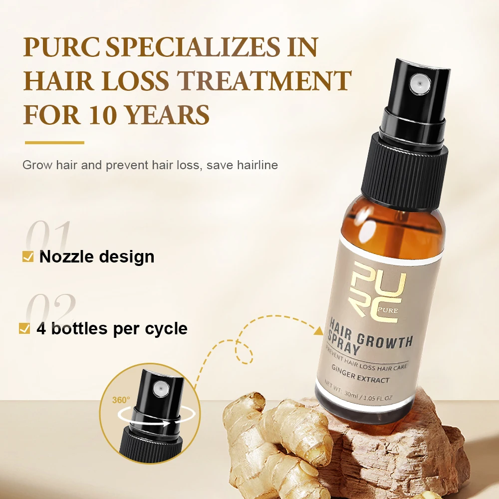 PURC Ginger Hair Growth Spray Anti Hair Loss Care Fast Regrowth Thicken Scalp Treatment Hair Grow Products for Men Women