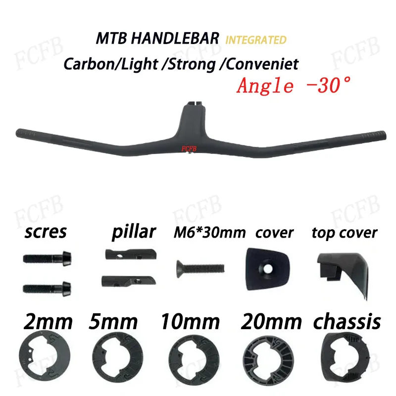 

Руль T1000 FCFB Full Carbon IC SL WC 700-800 мм 28,6 мм для MTB BMX гоночных велосипедов, интегрированный кокпит -30 ° Матовые детали рамы велосипеда