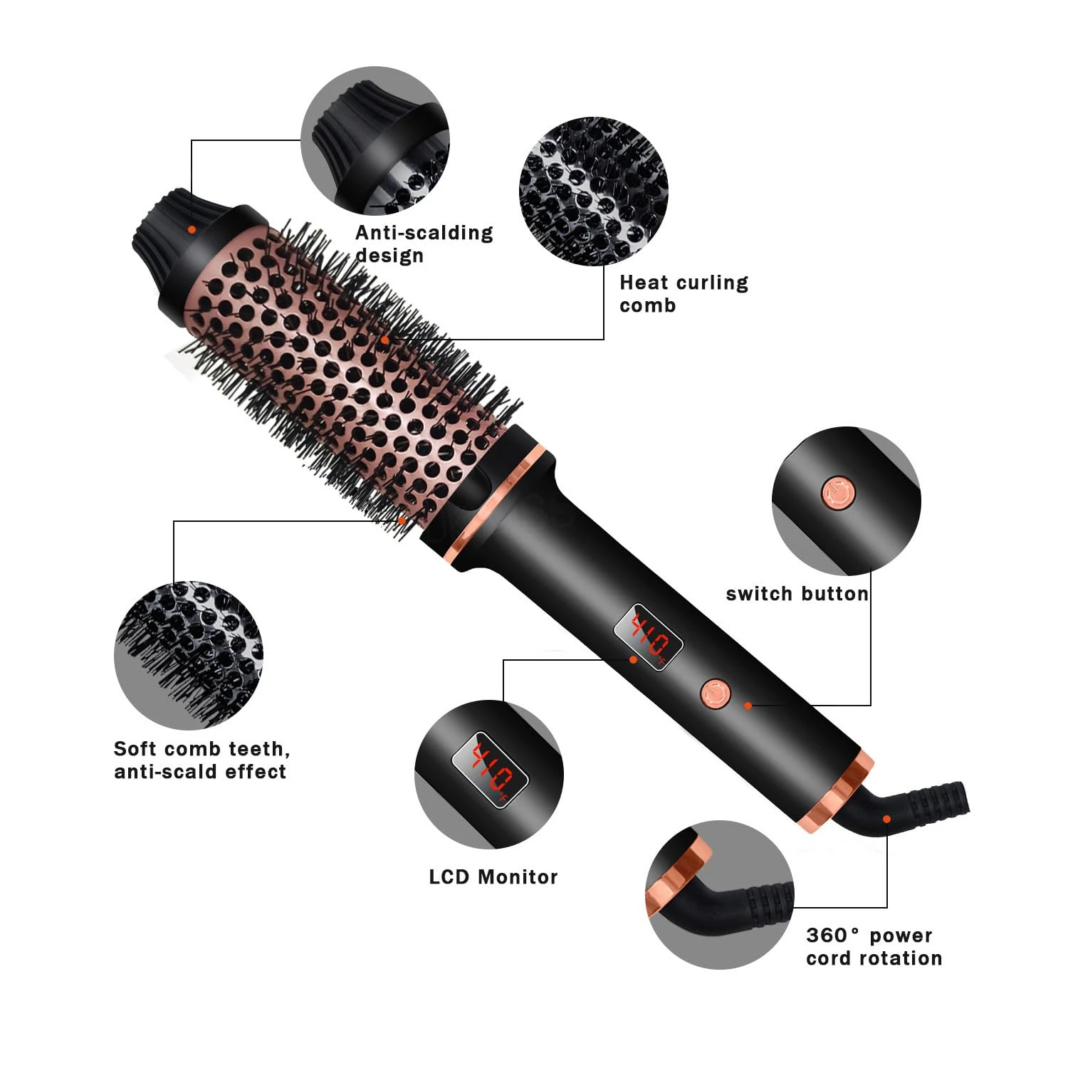 

1.5" Thermal Curling Iron Brush - Effortless Styling, Long-Lasting Curls