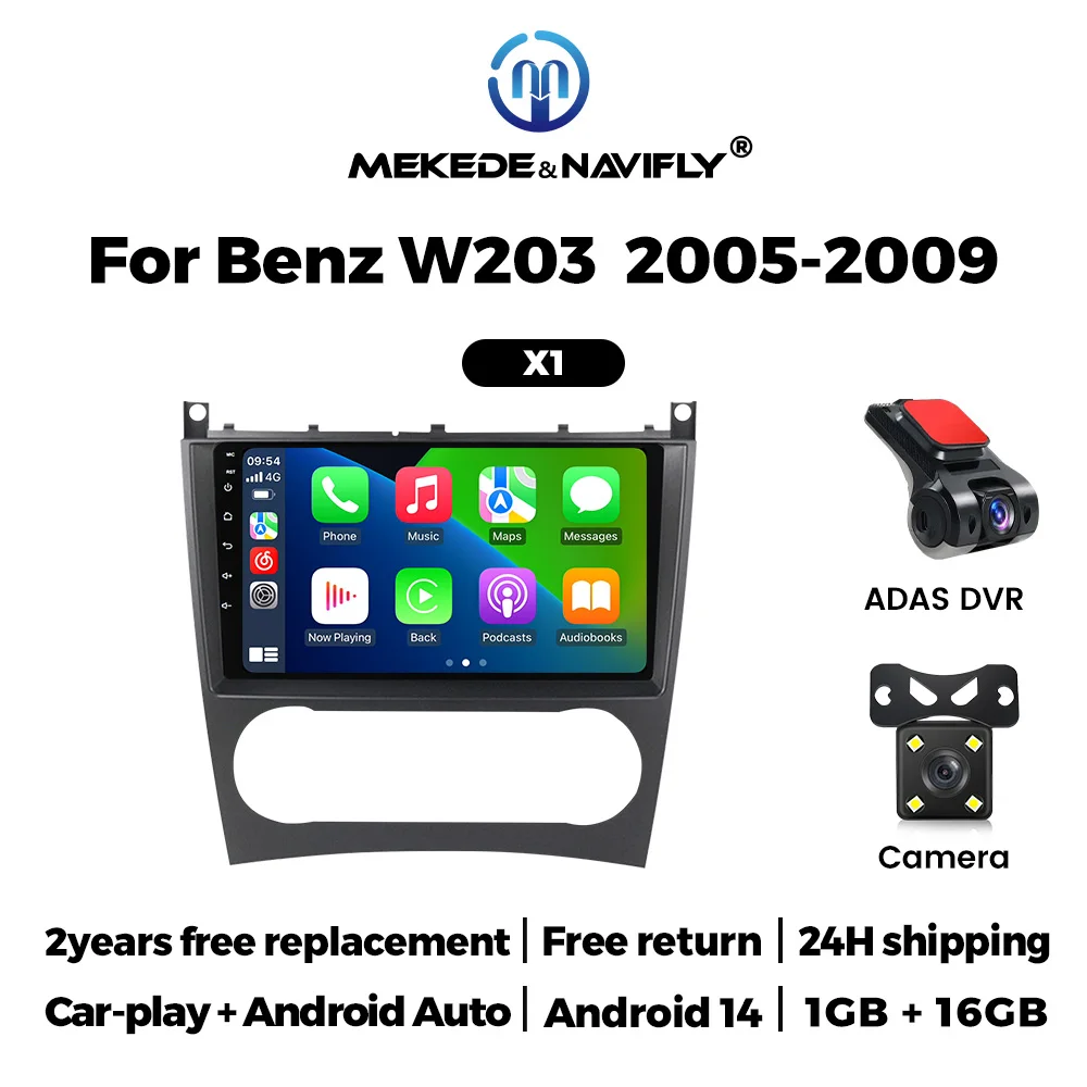 Android 14 Systemen Autoradio Stereo Voor Mercedes Benz W203 W209 C180 C200 C220 C230 2005-2009 Draadloze Carplay WIFI Audio GPS BT
