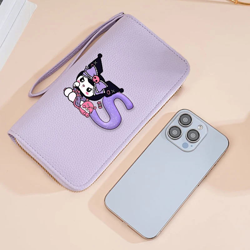 

Kawaii Kuromi Wallet Cartoon Anime Letter A-Z Purse Fashion Large Capacity Long Zipper Wallets Cute ID Card Bags Money Pack Gift
