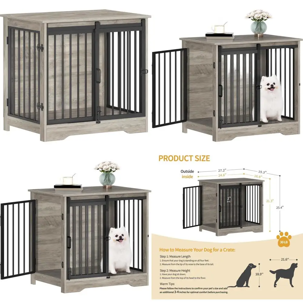 

Прочный деревянный вольер для собак с дверцей в стиле сарая, домашняя клетка для средних собак весом до 10 кг, защита от перекусывания и побега, нейтральный цвет