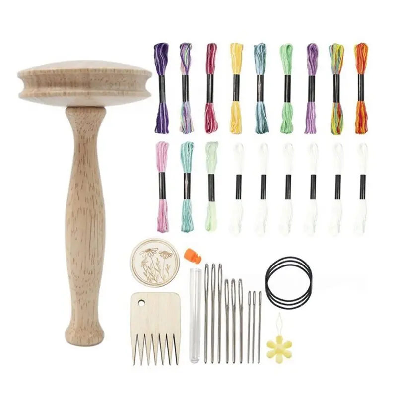 [B17B!】 DIY Hand Sewing& Embroidery Repair Set-Wooden Darning Mushroom With Threads& Needles