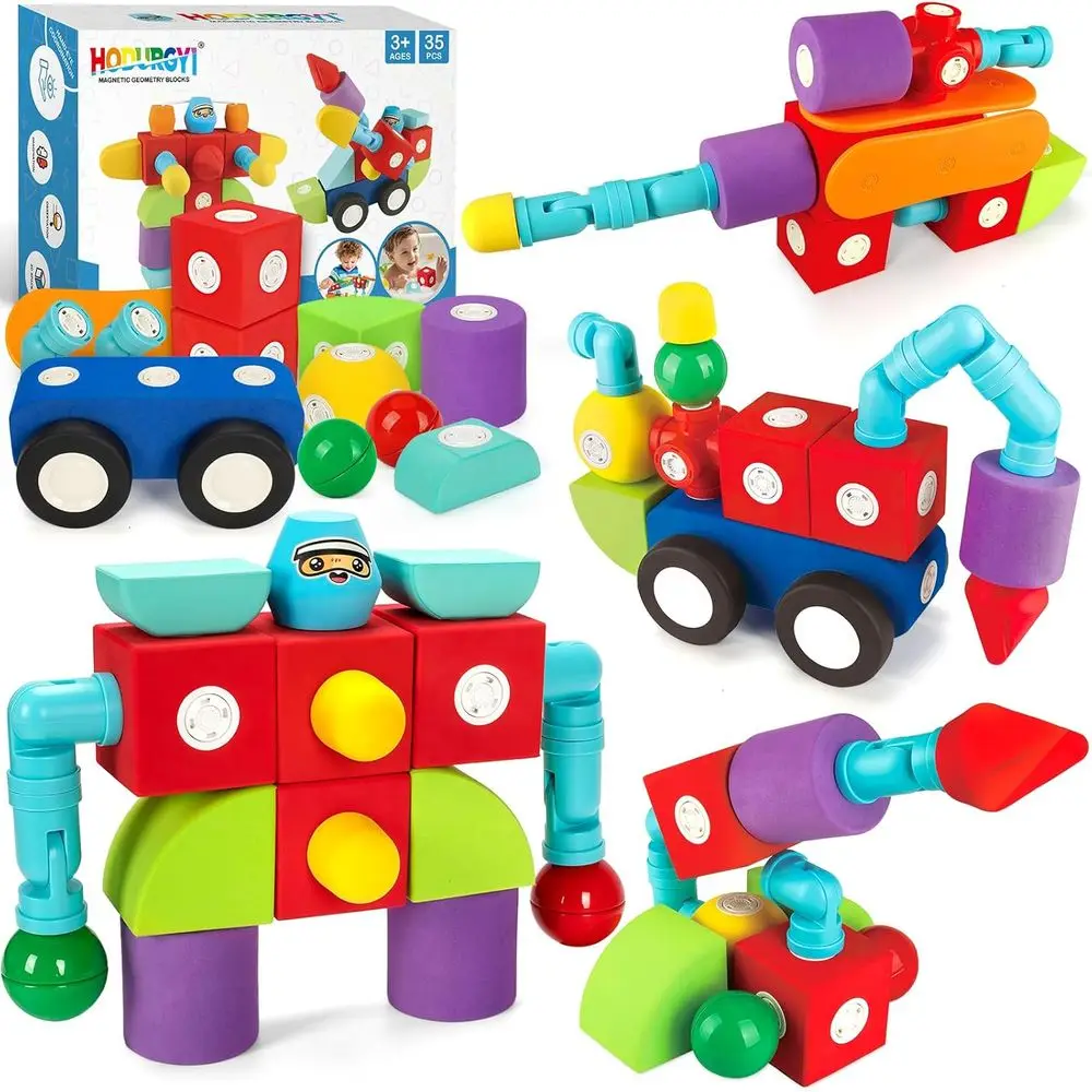 

Magnetic Foam Blocks Set for Kids, Large Building Toys for Toddlers 3+, STEM Learning and Bath Fun for Ages 3-6
