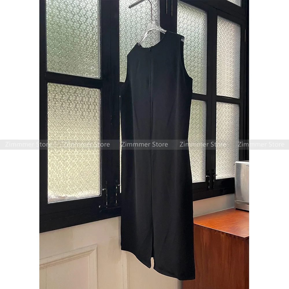 Hepburn Style Acetate Sleeveless Black Dress Women Summer 2024 Commuter Loose Vest Slit Little Black Dresses