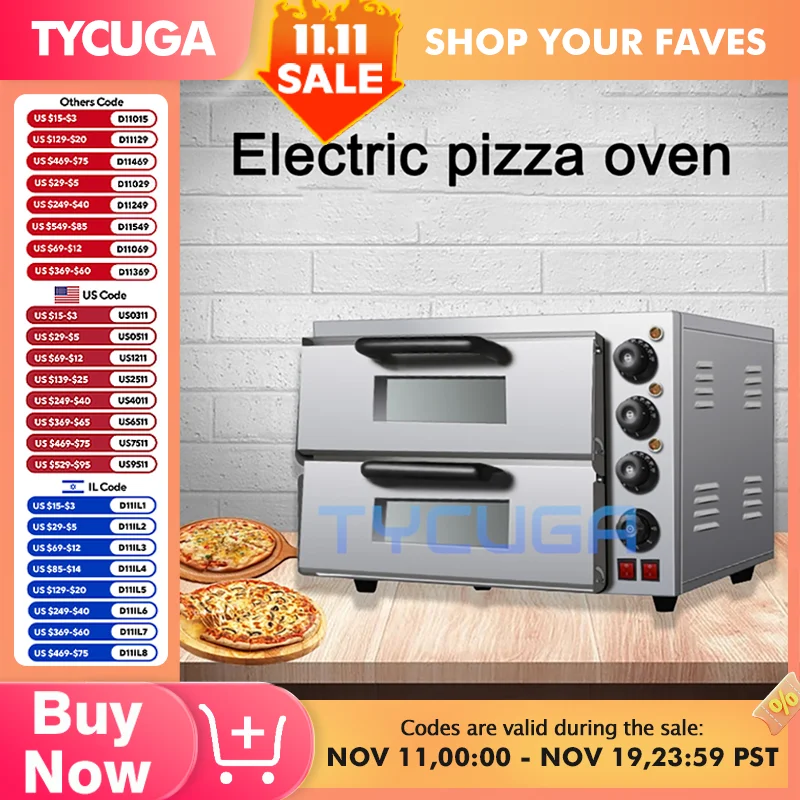 16" Electric Pizza Oven Baker Oven Single Layer &Double Stainless Steel Baking Machine Commercial Baking Oven Bake Bread Pancake