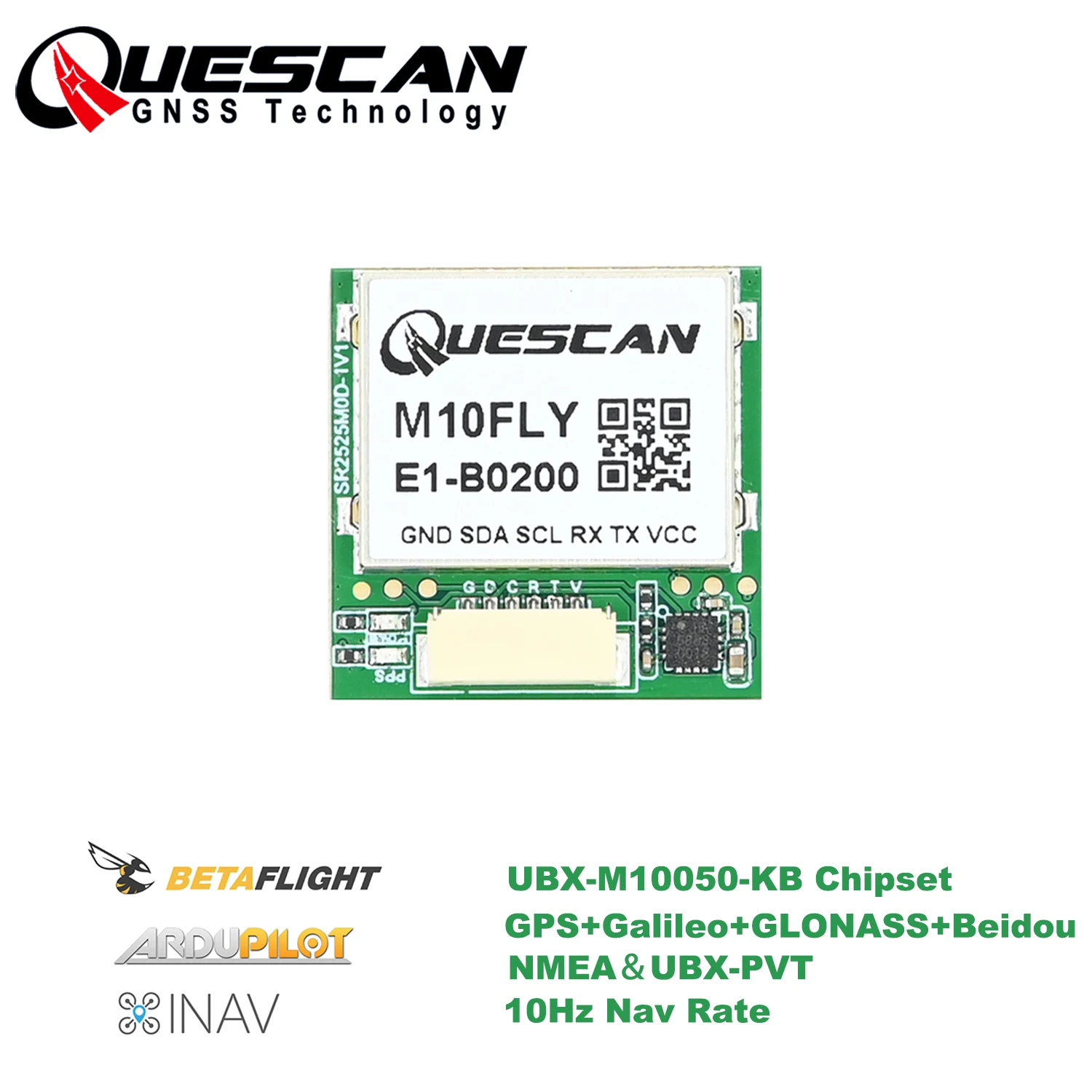 QUESCAN 25mm M10FLY 10Hz M10 GPS GNSS Module avec boussole pour contrôleur de vol de drone INAV Betaflight APM Pixhawk GPS UBX-M10050-KB
