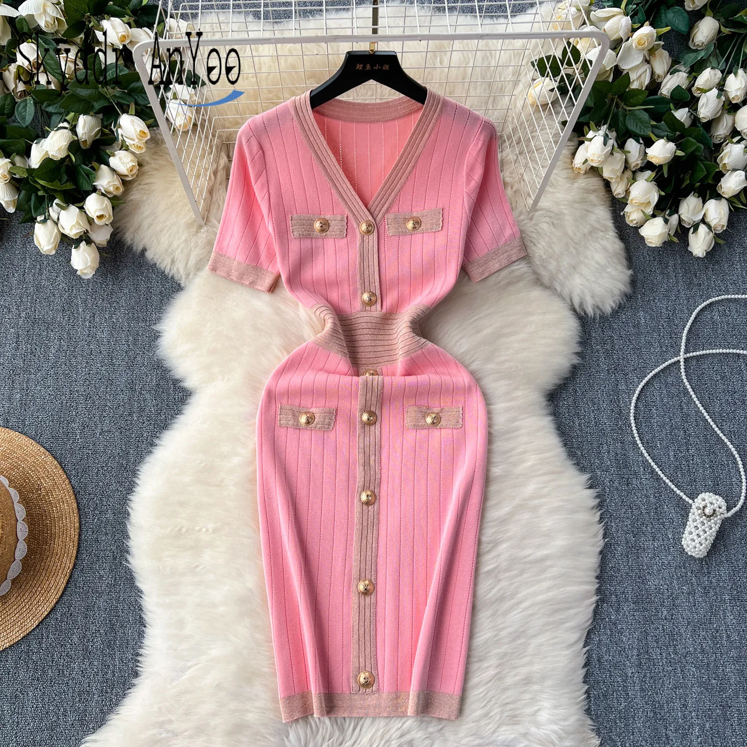 

Xiaoxiangfeng Fashion Summer Dresses 2024 Women Knitted Bodycon Female Party Dresses Slim Short Sleeve Vestidos Robe Femmes