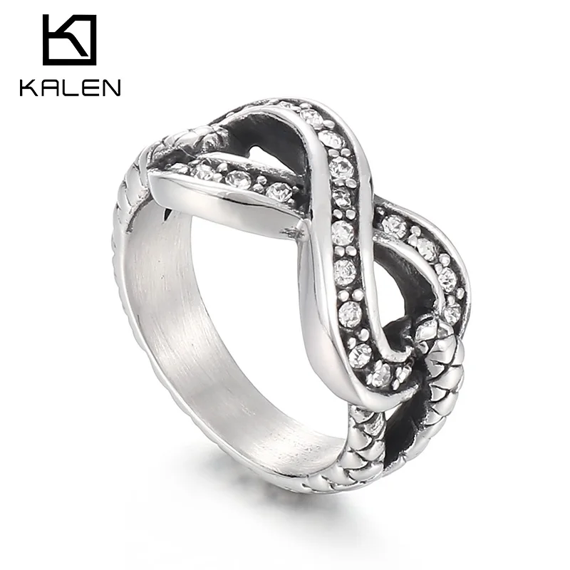 New In Vintage Do Old Zircon Rings Male Infinite Symbol Figure 8 Stainless Steel Ring Punk Snake Print Jewelry Gift