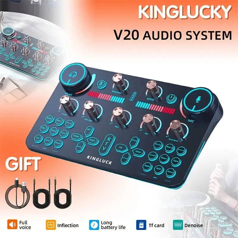 

Kinglucky V20 Professional Sound Card, Bluetooth Speaker subwoof speaker Car Audio for Tiktok Live Streaming