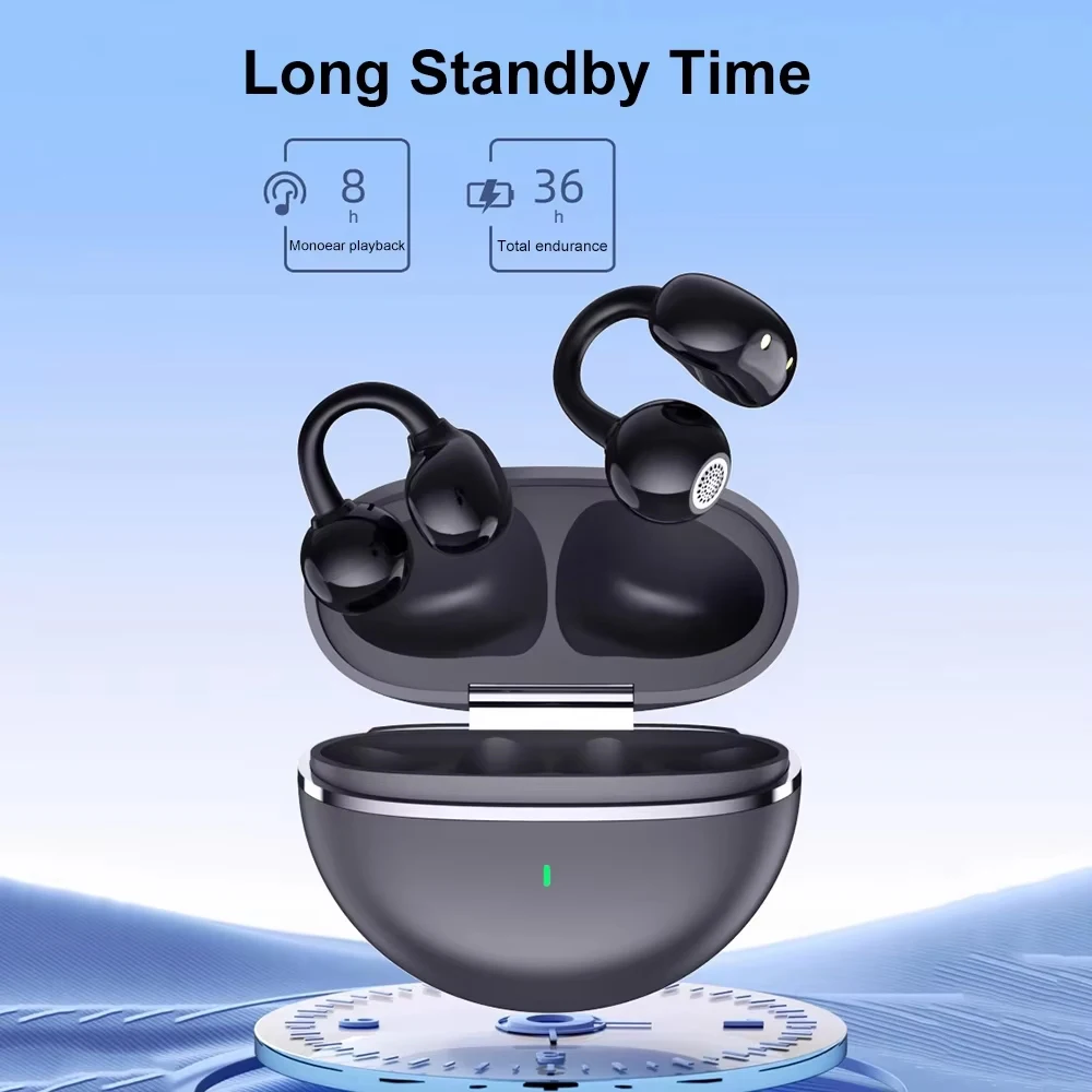 KEBIDUMEI Open Ear Clip Headphones Bluetooth 6.0 Wireless Earphones Sports Headphones ENC Noise Cancelling Touch Control Earbuds