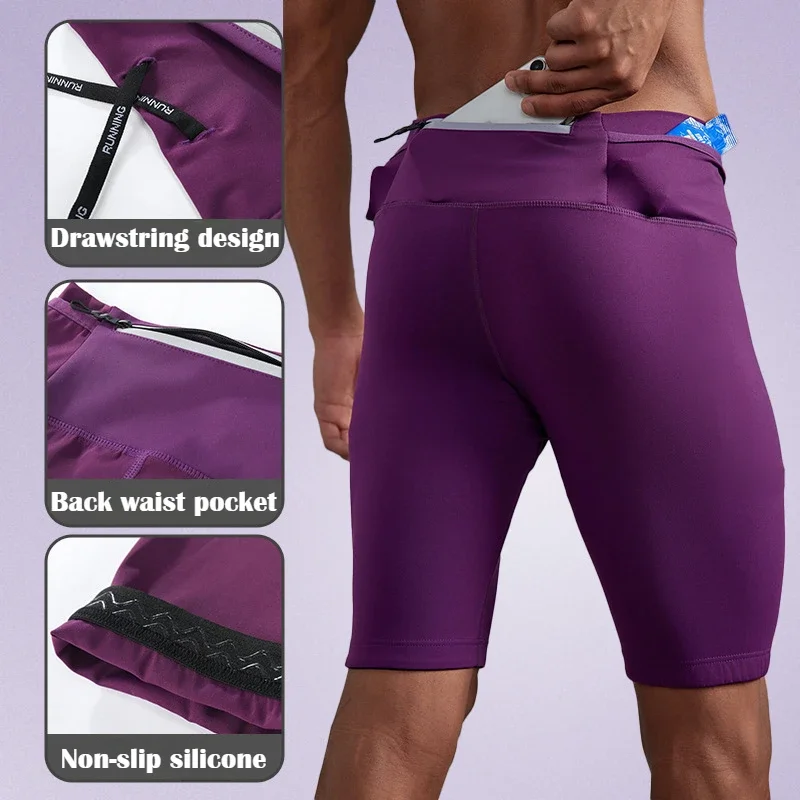 Men's Quick Dry Running Shorts with Waist Belt Bag Marathon Training Compression Sportswear