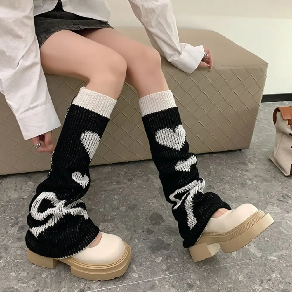 Fashion Heart Shape Ruffle Socks Knee High Foot Cover Knitted Leg Warmers Reversible Bowknot Y2K Stocking Women Streetwear