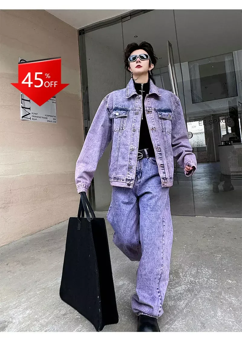 

Y2K gradient solid Denim jacket Denim trousers loose suit clothes for men גברים אופנה קיץ 2022 coats costume homme 2 pièces