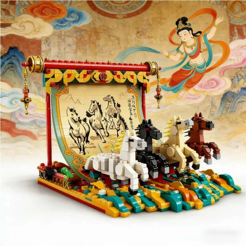 

Новогодний конструктор с благоприятным узором лошади, развивающая сборная игрушка, детский подарок, рождественский подарок