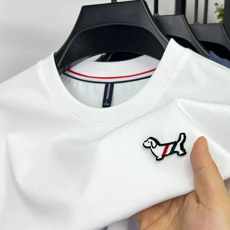 100 Cotton Designer Luxury Men's T-shirt O-Neck Dog Embroidered Short Sleeve Summer Korean Fashion Street Hem Split Men's Wear