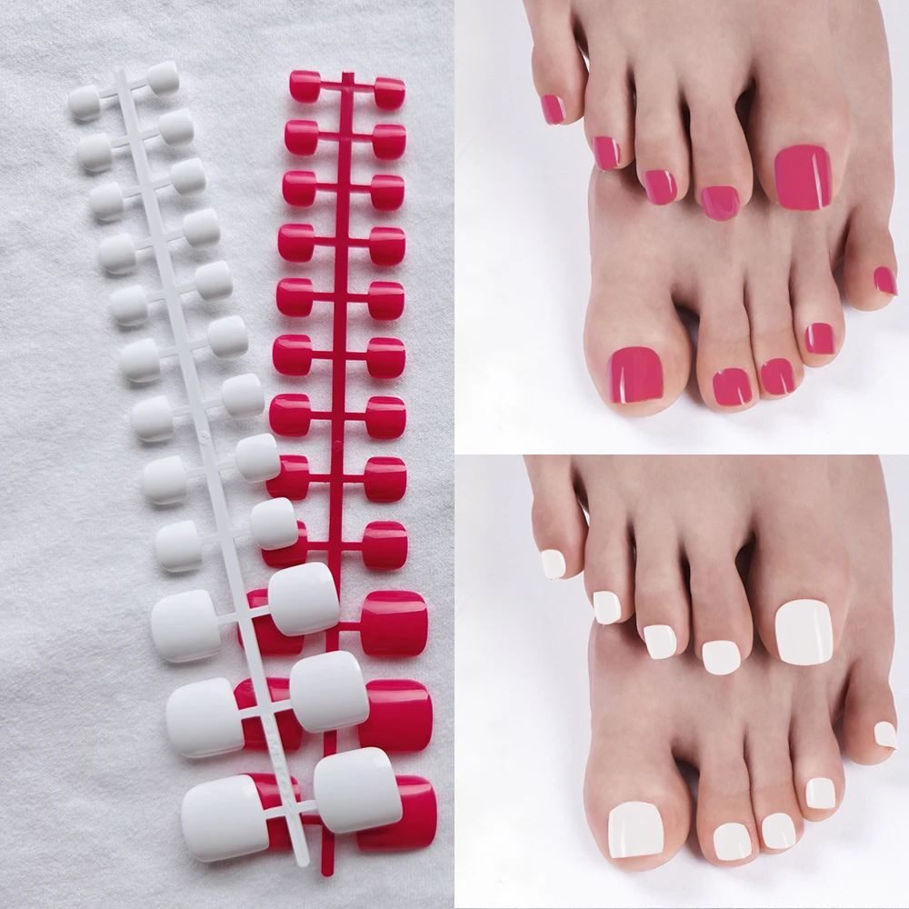 Short Square False Toe Nails 192pcs Tips Mixed Colors Press on Toenails Full Cover Toe Nails Acrylic Artificial Toe Fake Nails
