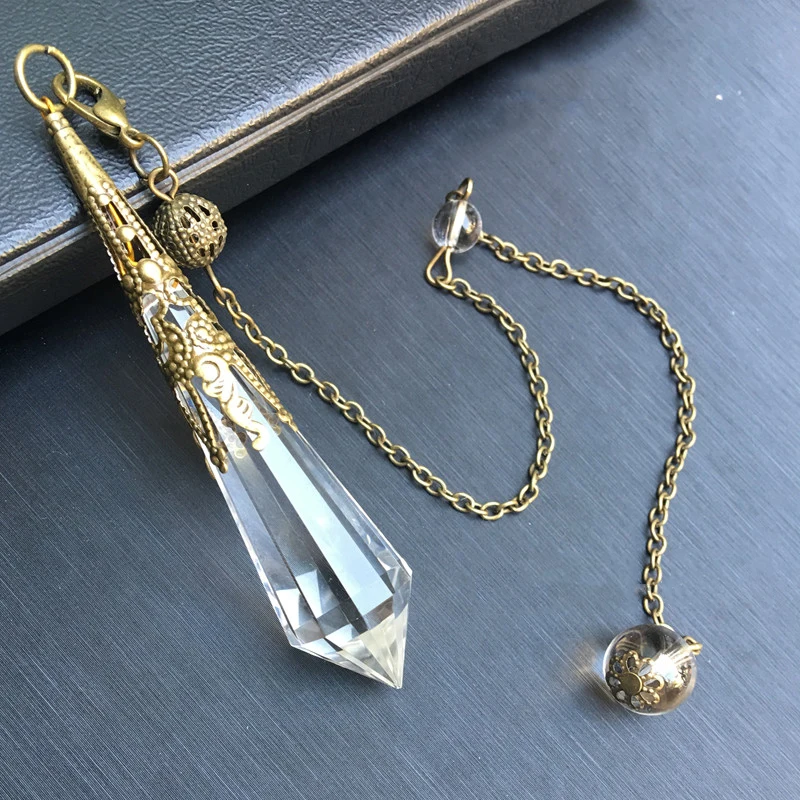 Faceted Clear Crystal Quartz Point Wand Pendulum Divination Dowsing Tool for Chakra Reiki Balancing Meditation Mother's Day Gift