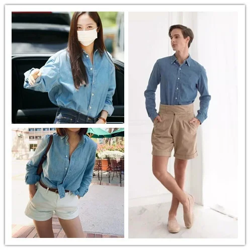 

Мягкая джинсовая рубашка из хлопка, плотная, повседневная, с длинным рукавом, отложным воротником, дышащая, комфортная, из джинсовой ткани.