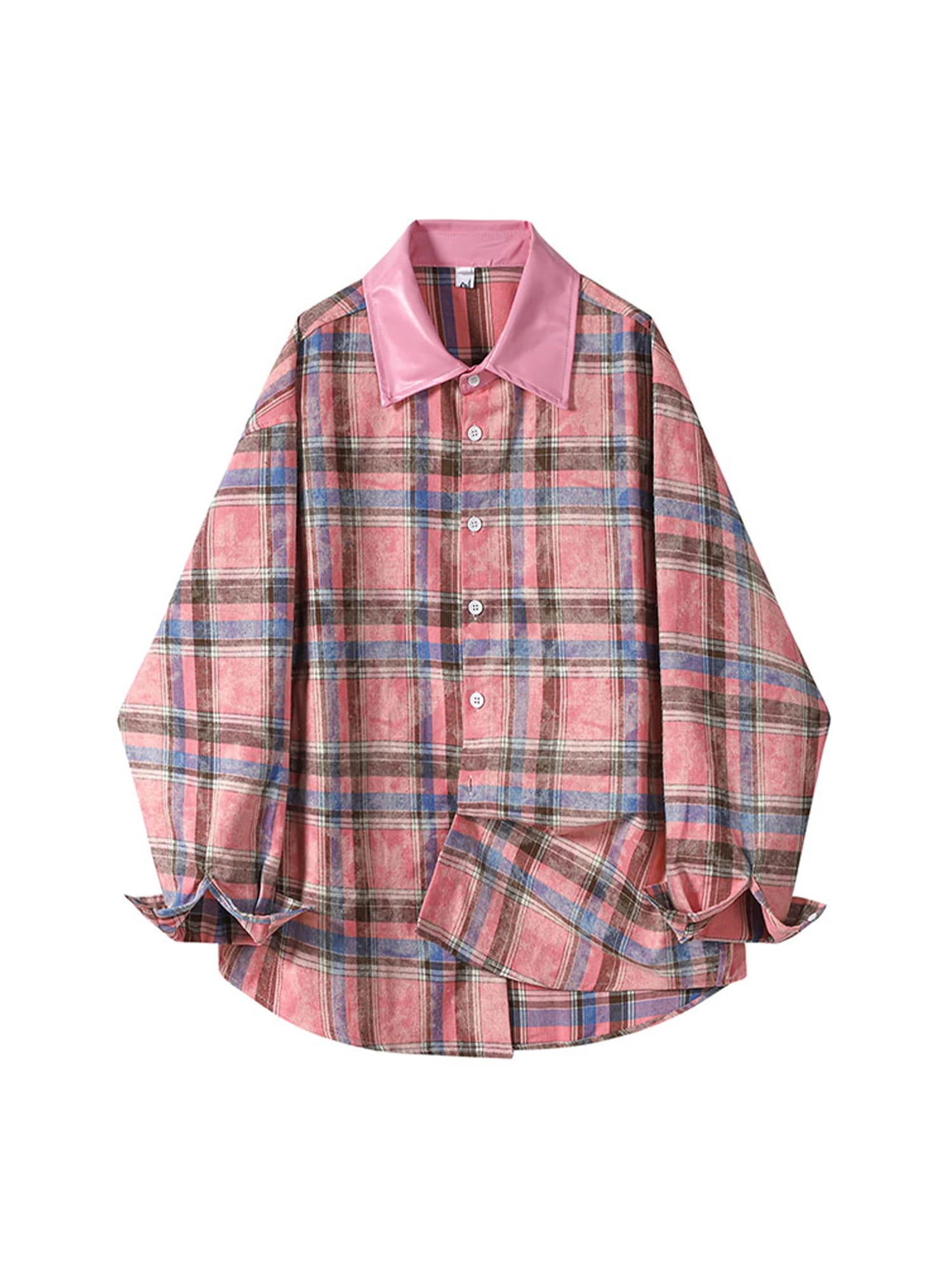 

Женские розовые клетчатые рубашки и блузки с воротником-поло, винтажные эстетические элегантные рубашки с длинными рукавами 90-х годов Y2k 2000-х годов, весенне-осенняя одежда