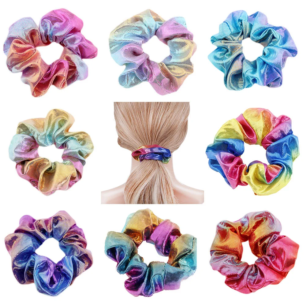 20Pcs/Lot Hot Stamping Hair Rings Large Intestine Rainbow Rubber Band Styling Tools Accessories HA1325