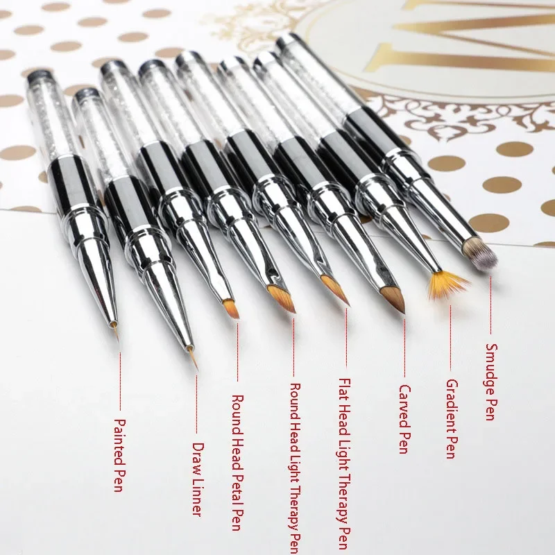 Set di pennelli per design artistico con asta di diamante per fototerapia, gel UV, kit di penne per nail art, strumento per manicure con penna da disegno per intaglio della linea delle unghie