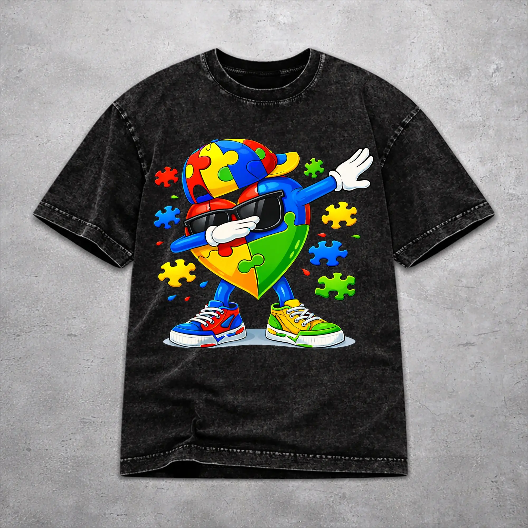 Fashion Men Women Dabbing Puzzle Autism Awareness Tee Shirt Washed Style  T Shirts Outfits