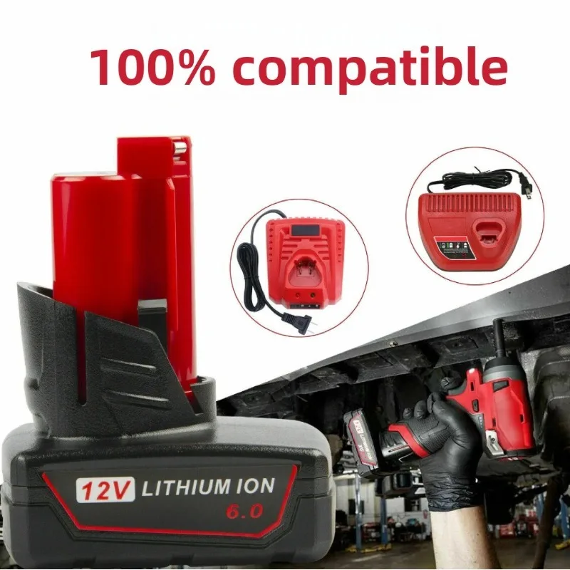 12V 6.0Ah For Milwaukee M12 Replacement Battery Lithium Ion High Capacity Power Spare Battery For M12 Series Drills