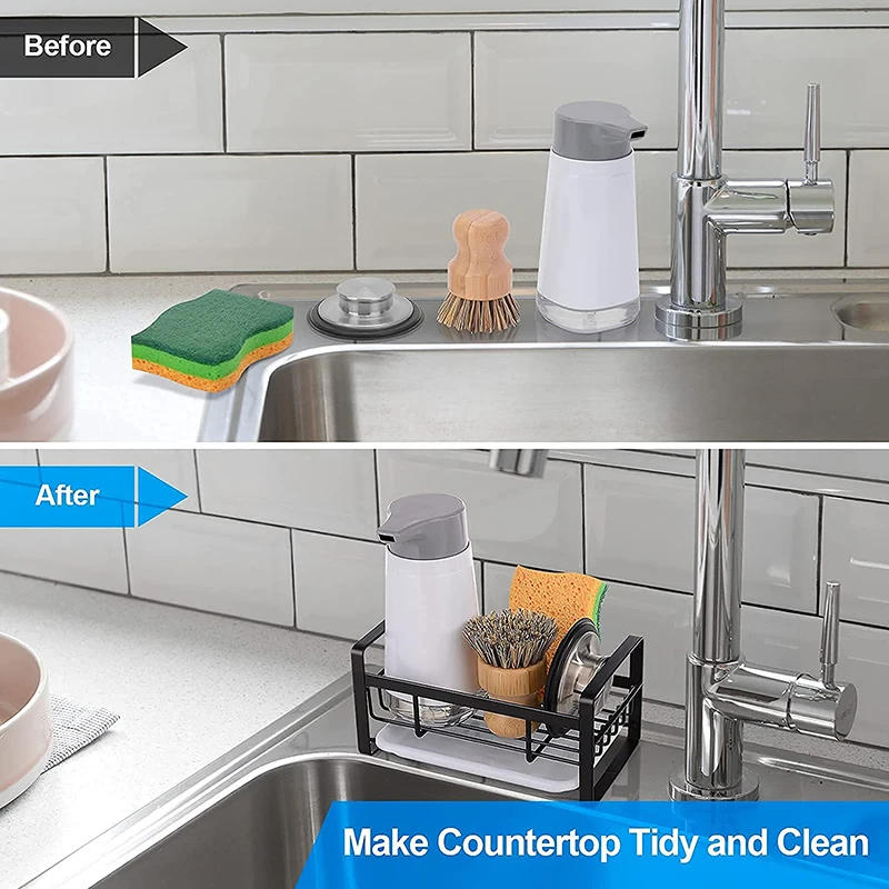 Sponge Soap Holder Stainless steel Kitchen Sink Drain Rack Organizer Dish Sponge Soap Dispenser Tray Shelf Tray Drainer Basket