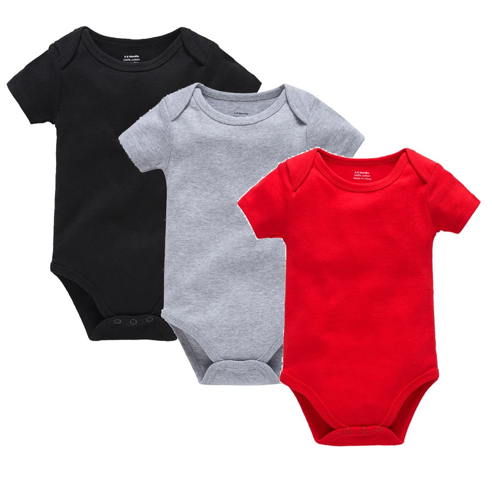 3 Pieces Red Baby Blank Rompers 100% Cotton Baby Bodysuit Muslin Plain Black Jumpsuit Newborn Clothing 3 M