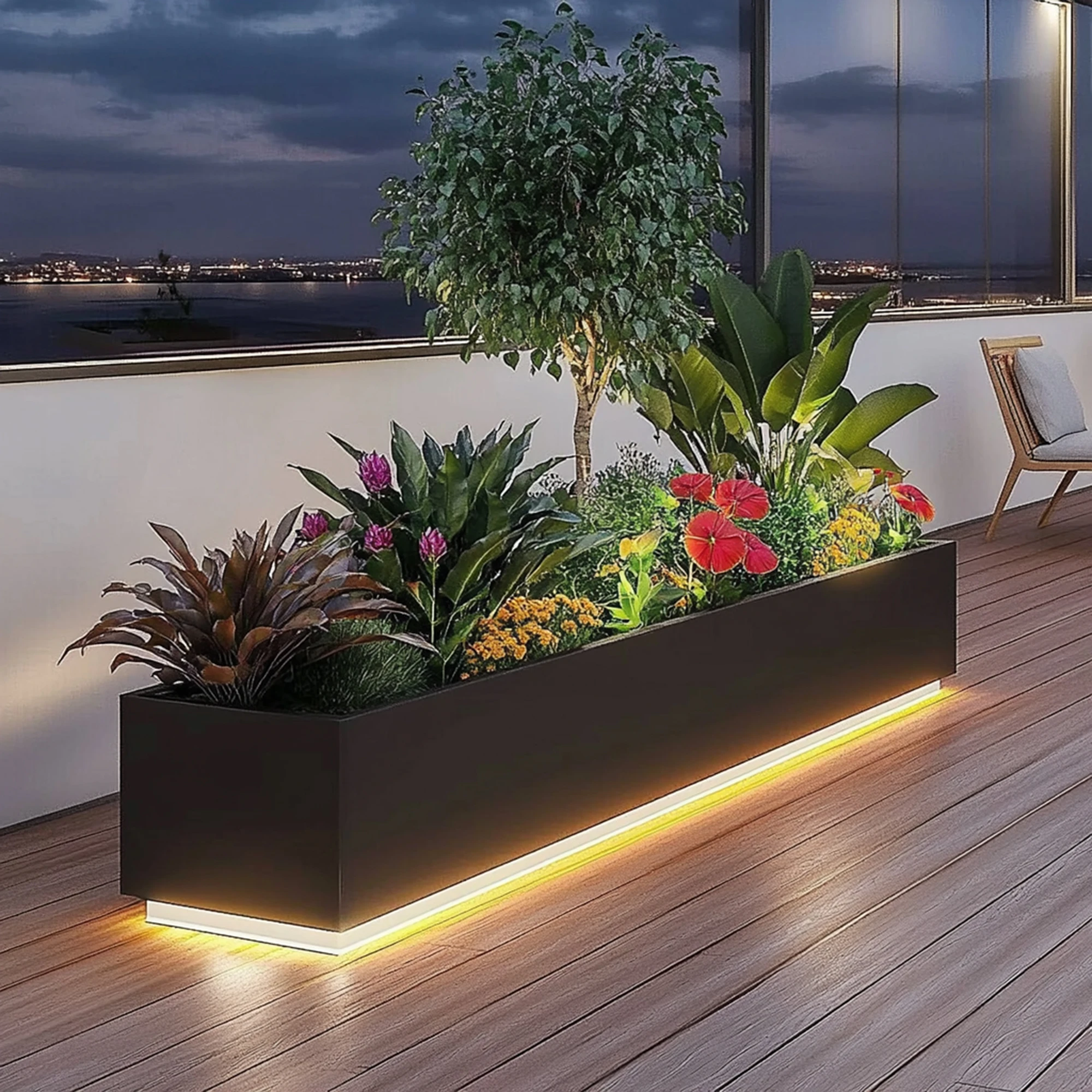 Lighting flower box outdoor balcony terrace courtyard planting box stainless steel wrought iron finished product partition indoo