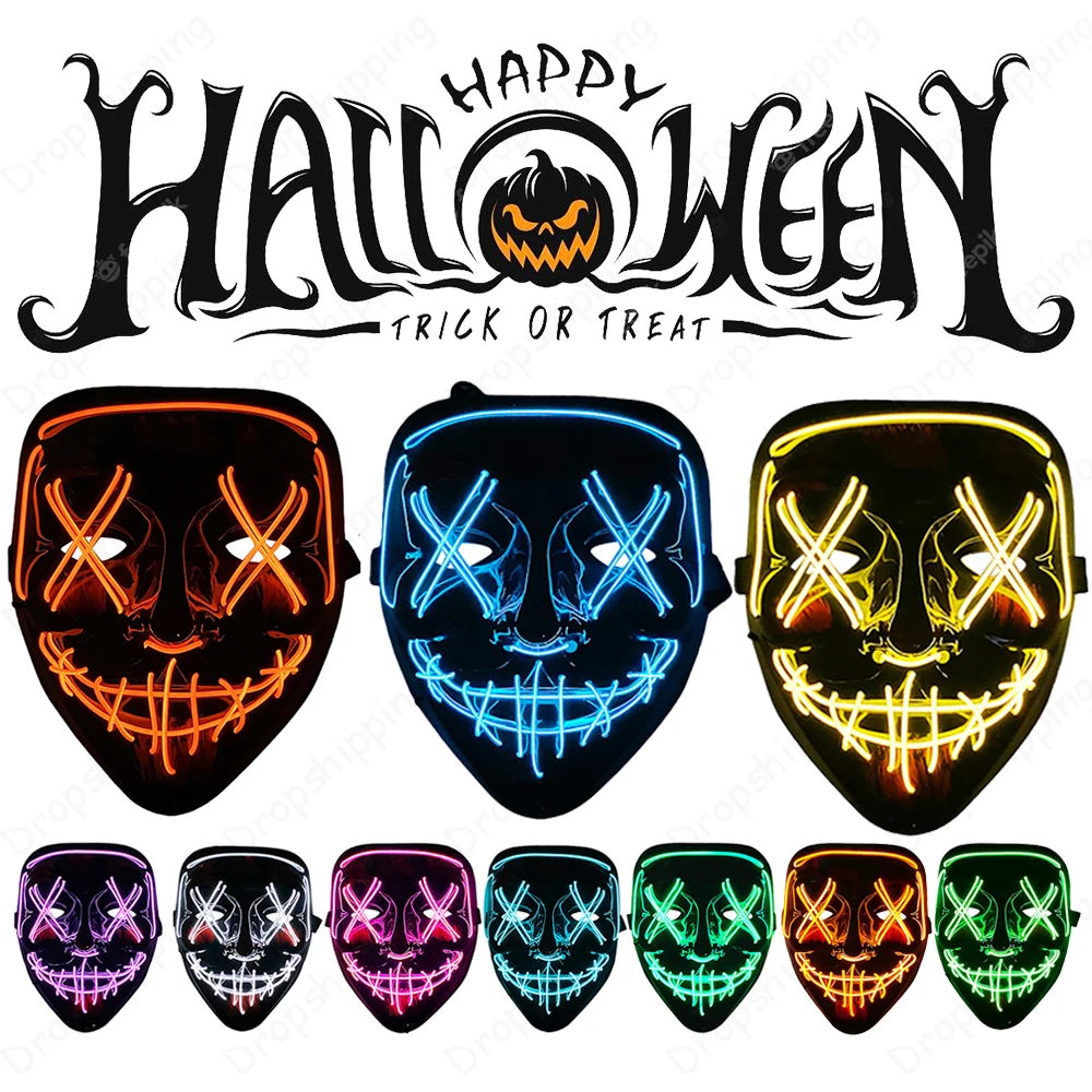 Halloween LED Purge Mask With Controller Cold Light Masquerade Carnival Party Masks Luminous Festival Party Dressing Up Props