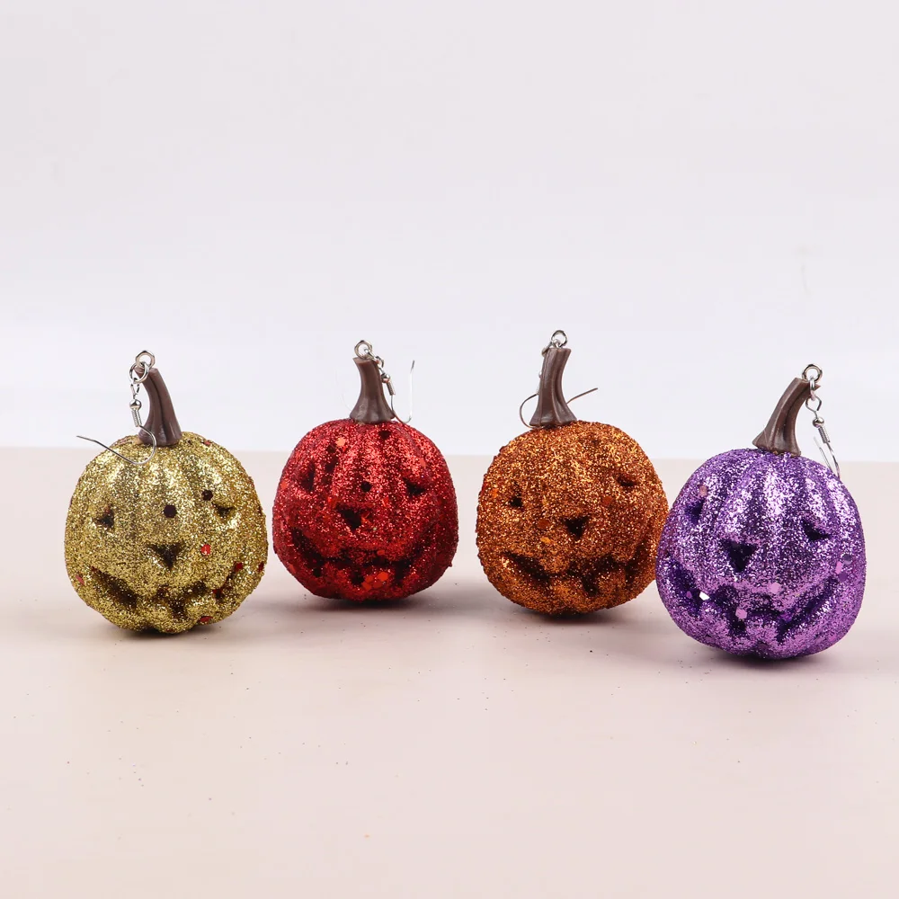 FishSheep Cute Halloween Big Pumpkin Drop Earrings for Women Glitter Foam Large Pendant Drop Earring Fashion 2023 Jewelry Gift